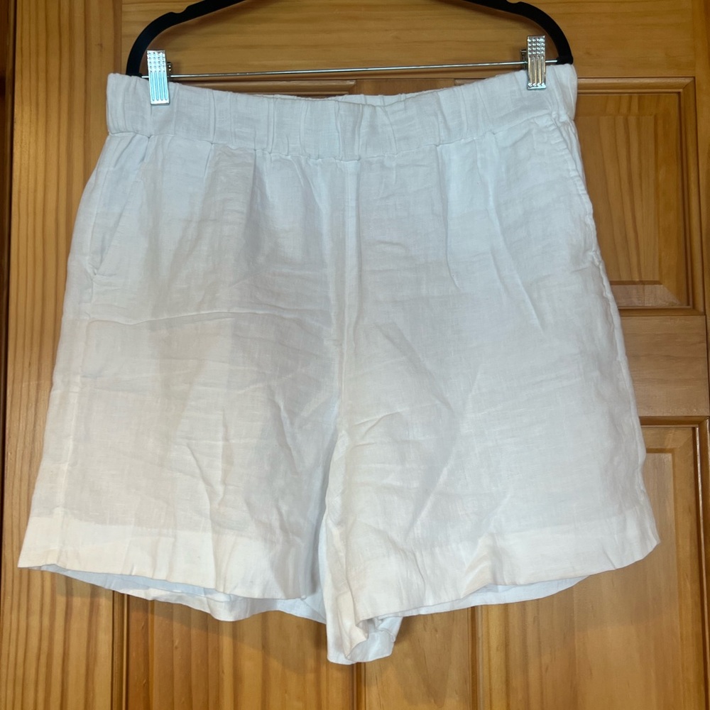 J.Crew Long Tropez white linen shorts